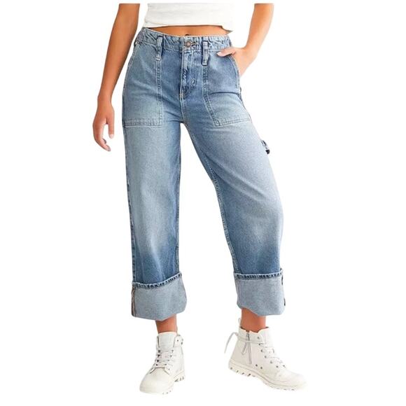 We The Free Denim - Free People High Rise Major Leagues Cuffed Cropped Jeans in Envy Women's Size 26